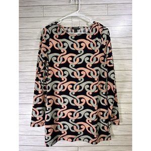 BROOKS‎ BROTHERS Women's Tunic Top Boat Neck Long Sleeve Stretch Geometric Sz Sm